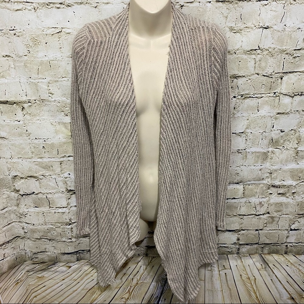 Supernova Beige Knit Open Front Waterfall Cardigan
